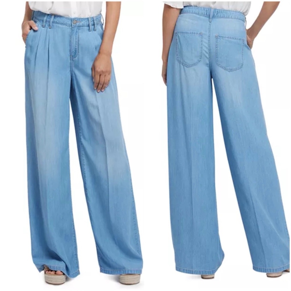 NYDJ Size 16 Whitney Pleated Wide Leg Pants Canary Beach Light Blue Lyocel NWT